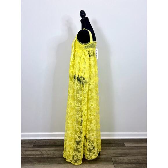 For Love & Lemons Emma Maxi Dress in Yellow Medium Floral Lace Sleeveless Lined - Picture 4 of 9